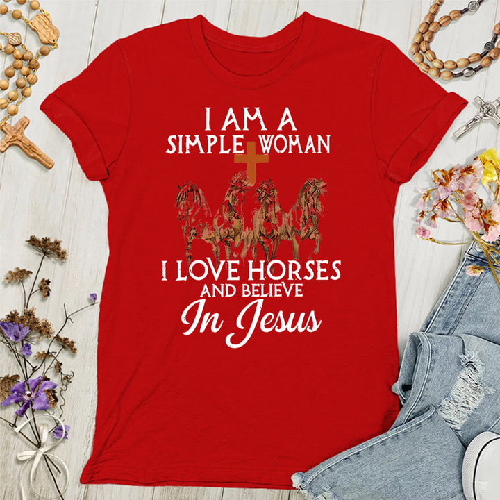 Christianartworkshop Damen T-Shirt mit Aufschrift "I Love Horses & Believe In Jesus"