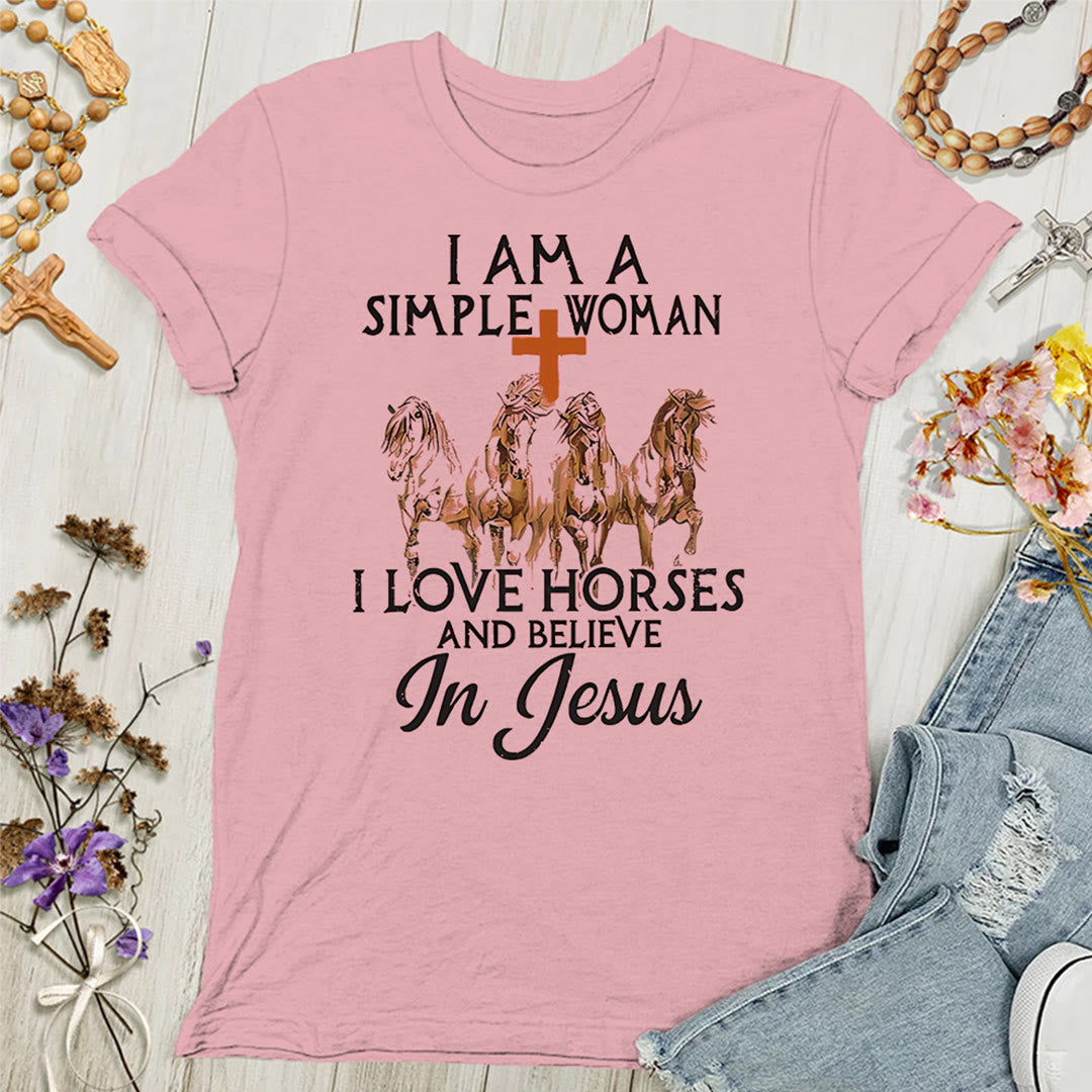 Christianartworkshop Damen T-Shirt mit Aufschrift "I Love Horses & Believe In Jesus"