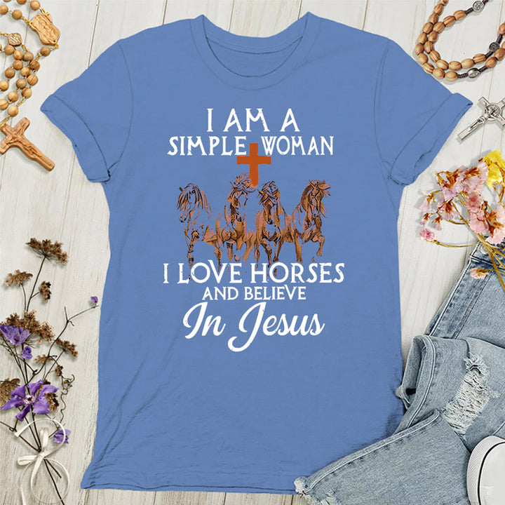 Christianartworkshop Damen T-Shirt mit Aufschrift "I Love Horses & Believe In Jesus" - Blau - 4XL - image 0
