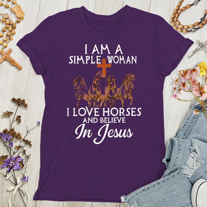 Christianartworkshop Damen T-Shirt mit Aufschrift "I Love Horses & Believe In Jesus"