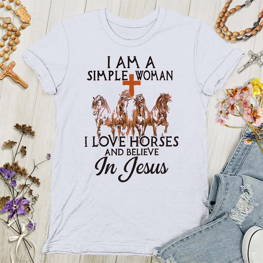 Christianartworkshop Damen T-Shirt mit Aufschrift "I Love Horses & Believe In Jesus"