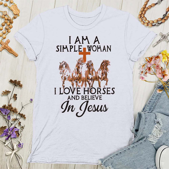 Christianartworkshop Damen T-Shirt mit Aufschrift "I Love Horses & Believe In Jesus"