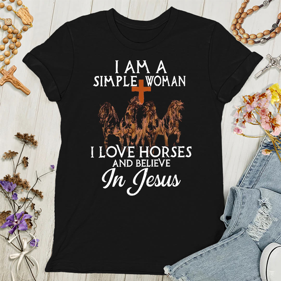 Christianartworkshop Damen T-Shirt mit Aufschrift "I Love Horses & Believe In Jesus"