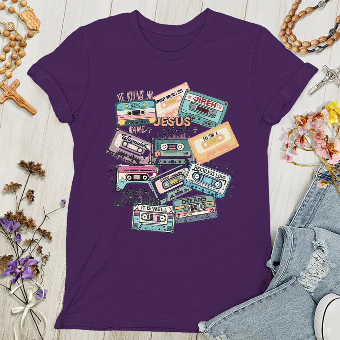 Christianartworkshop Jesus Anthems mit bunten Kassetten Weiches christliches Damen-T-Shirt