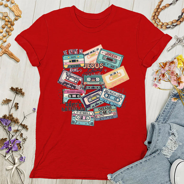 Christianartworkshop Jesus Anthems mit bunten Kassetten Weiches christliches Damen-T-Shirt - Rot - 4XL - image 8