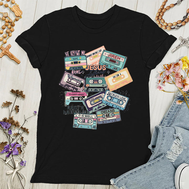 Christianartworkshop Jesus Anthems mit bunten Kassetten Weiches christliches Damen-T-Shirt - Schwarz - 4XL - image 0