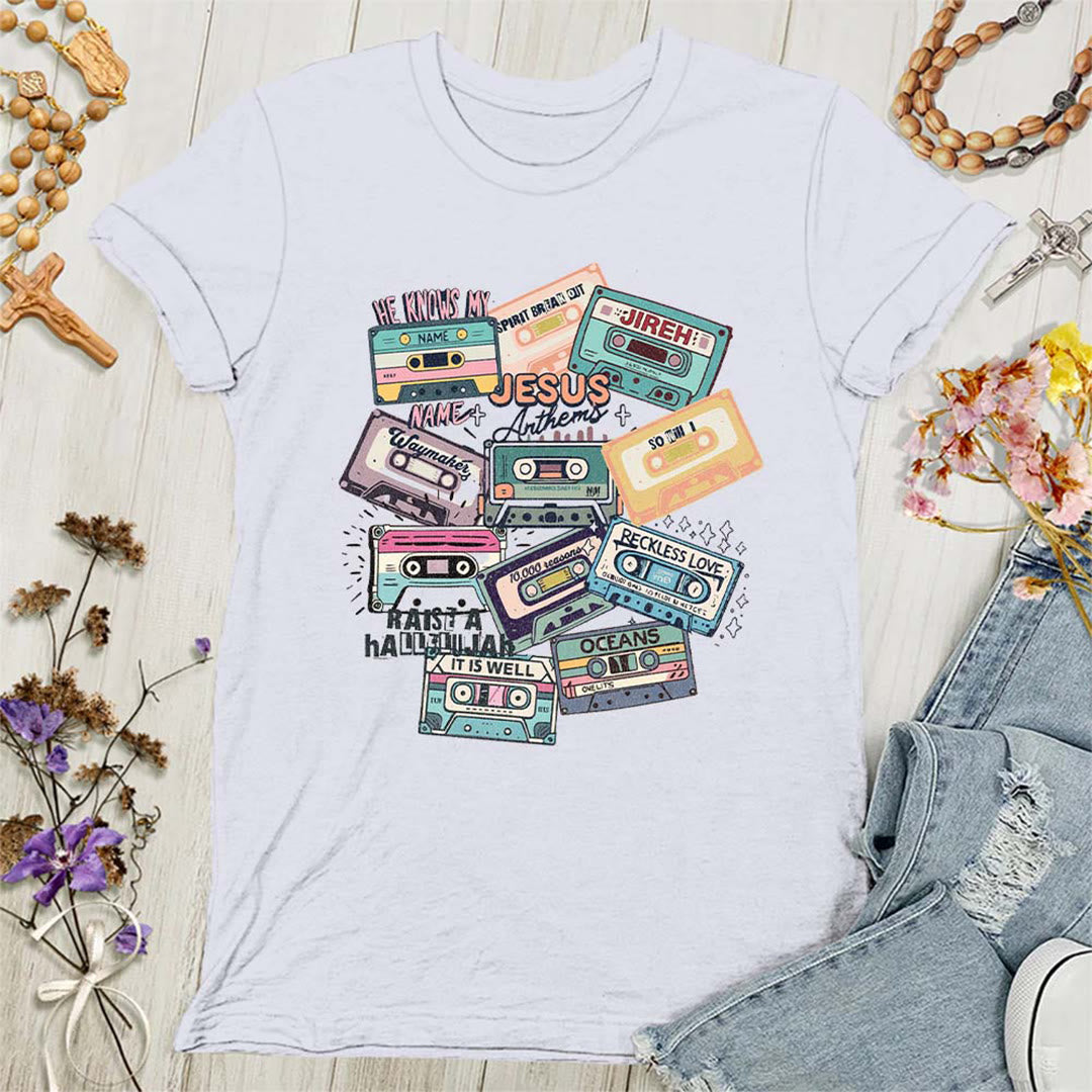 Christianartworkshop Jesus Anthems mit bunten Kassetten Weiches christliches Damen-T-Shirt