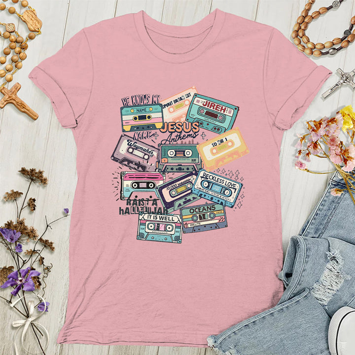 Christianartworkshop Jesus Anthems mit bunten Kassetten Weiches christliches Damen-T-Shirt
