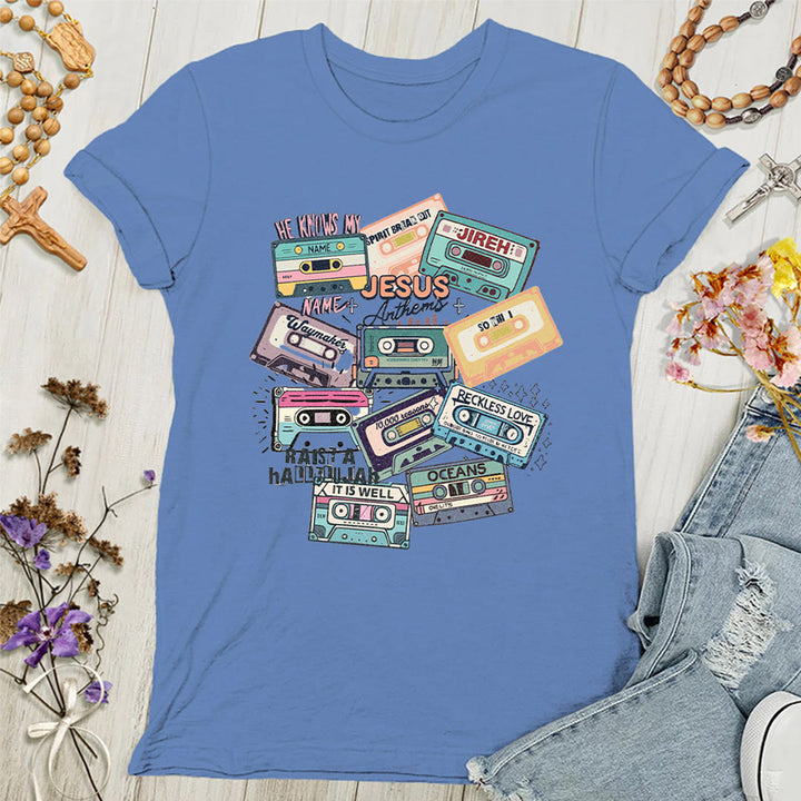 Christianartworkshop Jesus Anthems mit bunten Kassetten Weiches christliches Damen-T-Shirt - Blau - 4XL - image 7