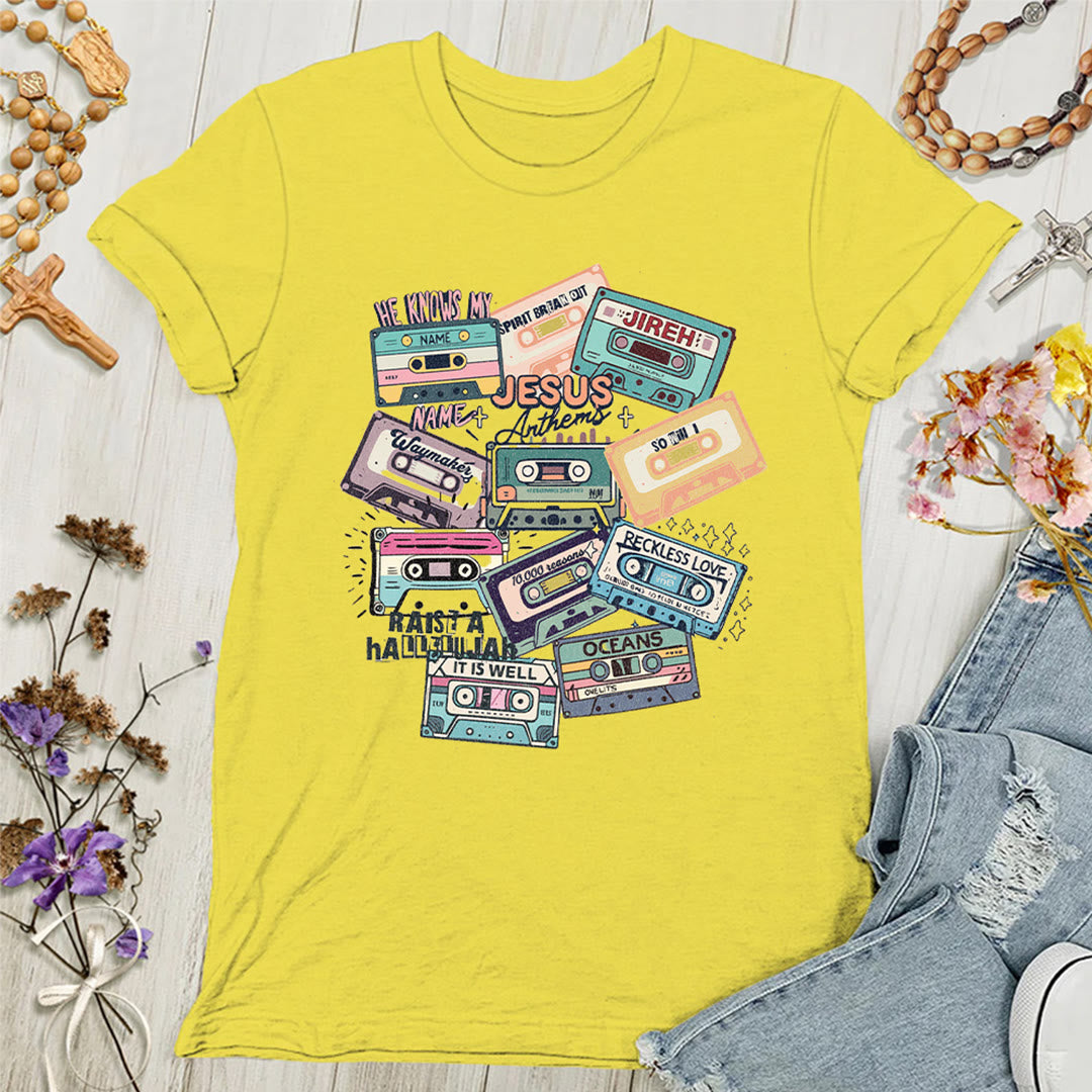 Christianartworkshop Jesus Anthems mit bunten Kassetten Weiches christliches Damen-T-Shirt