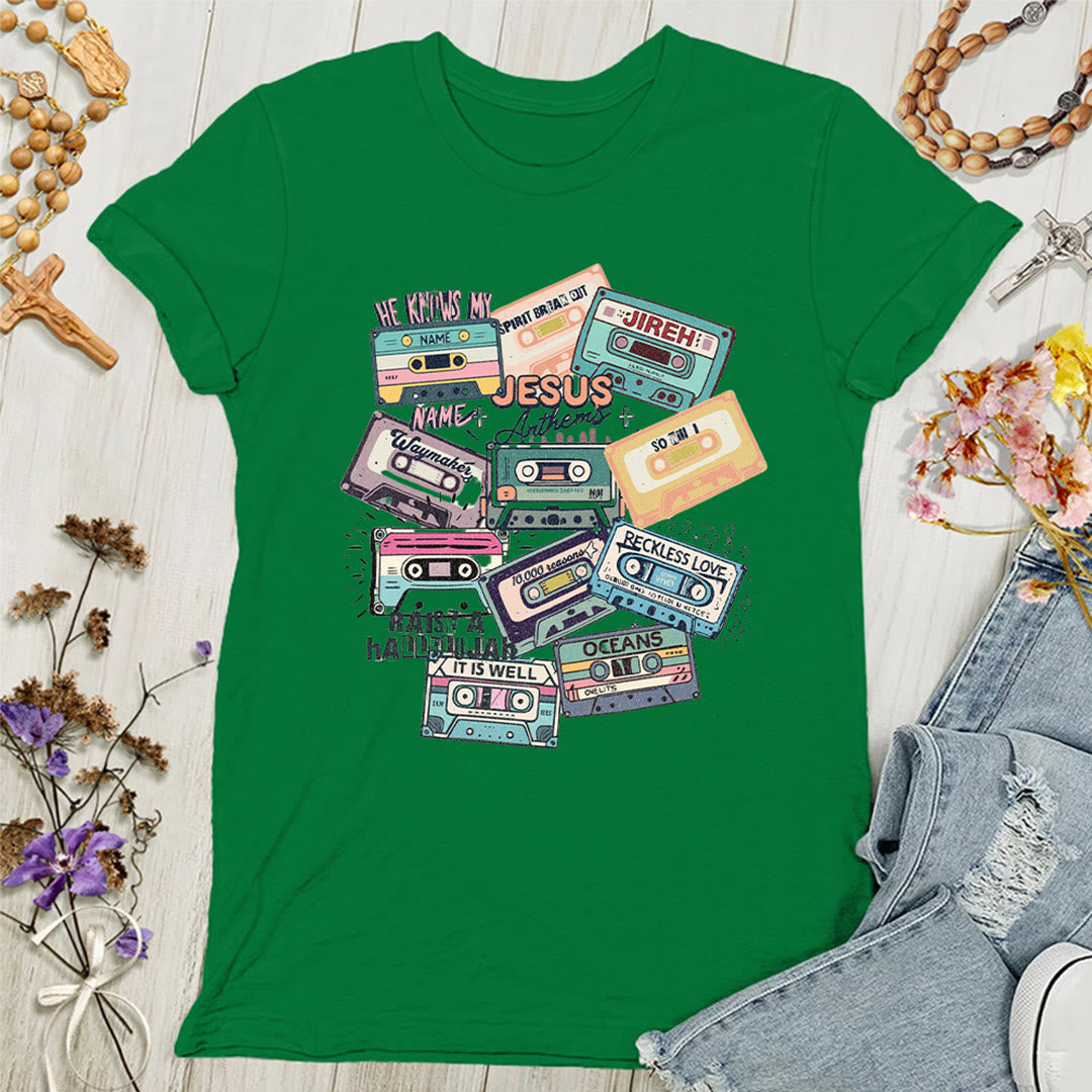 Christianartworkshop Jesus Anthems mit bunten Kassetten Weiches christliches Damen-T-Shirt