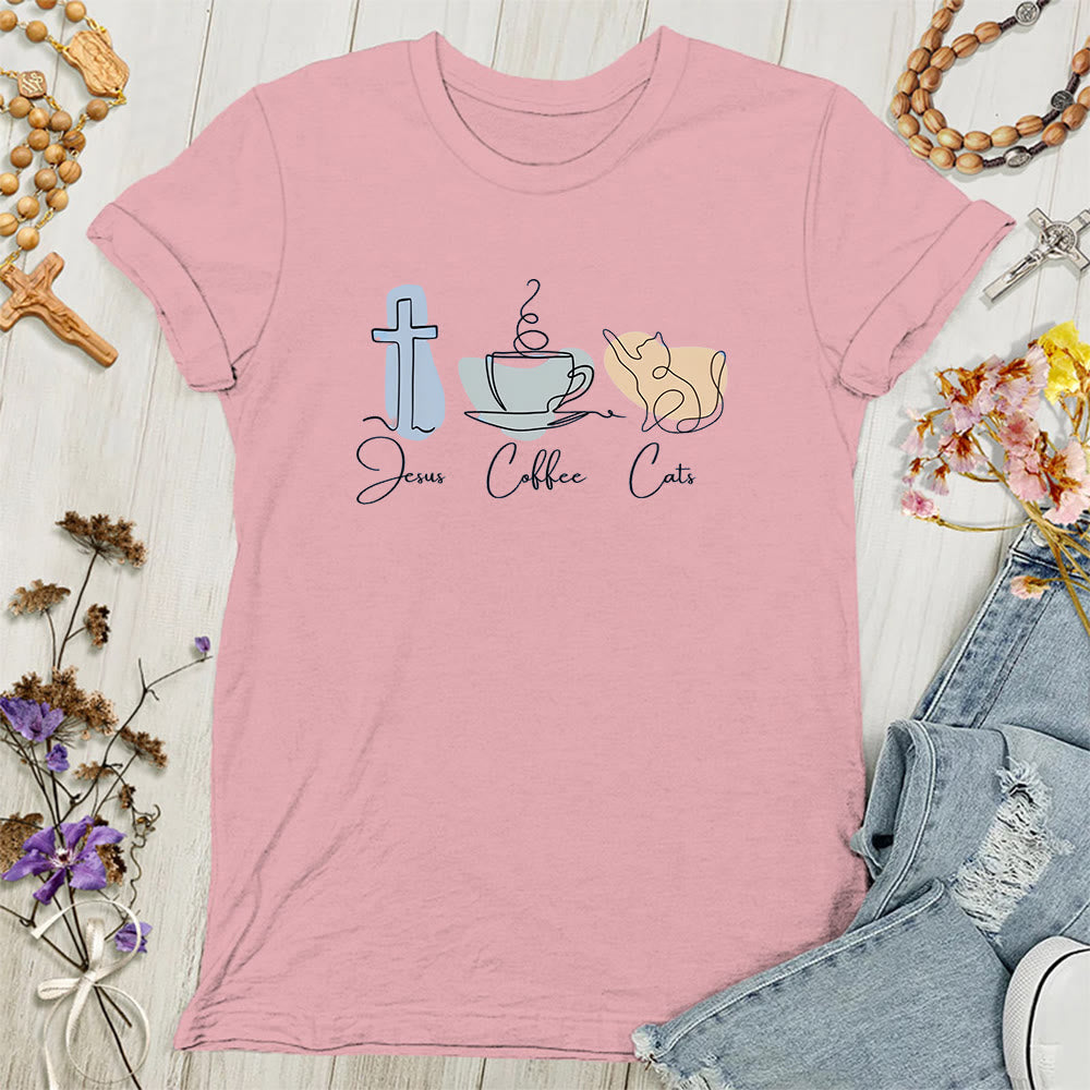 Christianartworkshop Jesus Kaffee Katzen Weiche christliche Damen T-Shirt - Rosa - 4XL - image 4