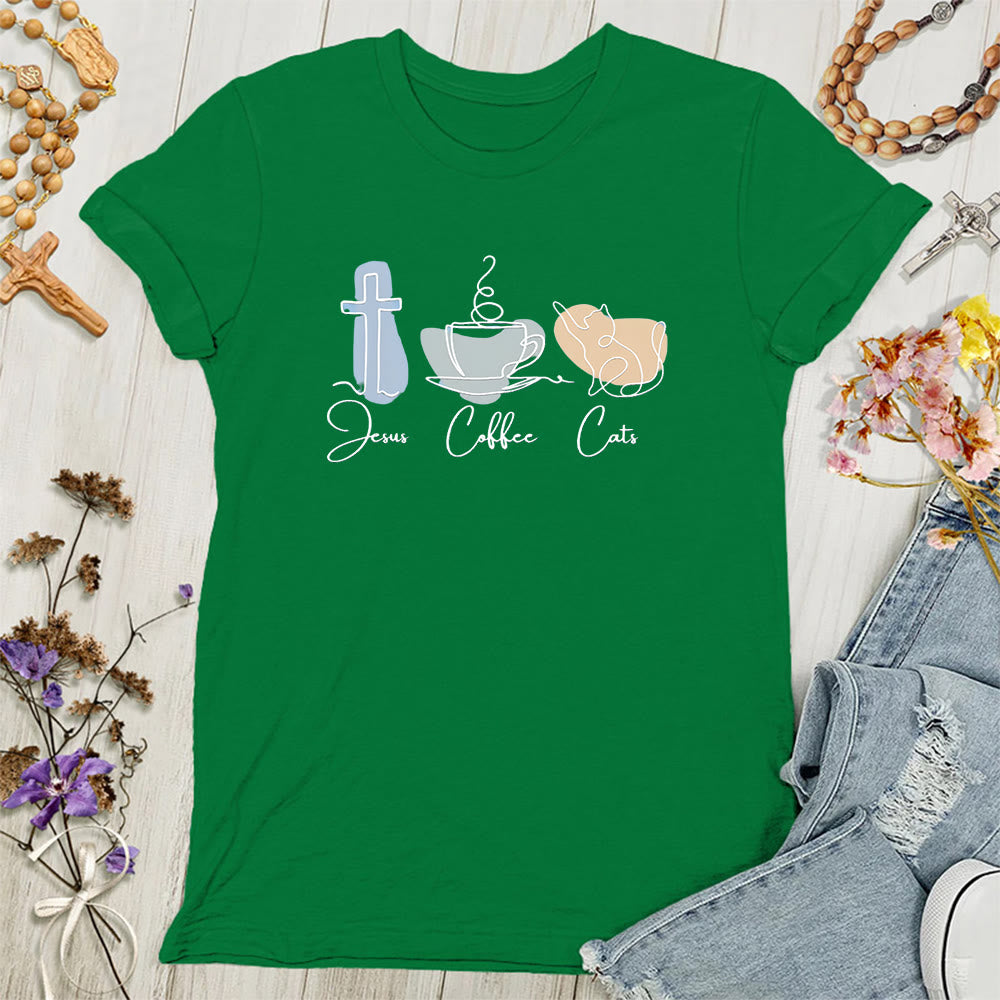 Christianartworkshop Jesus Kaffee Katzen Weiche christliche Damen T-Shirt - Grün - 4XL - image 9