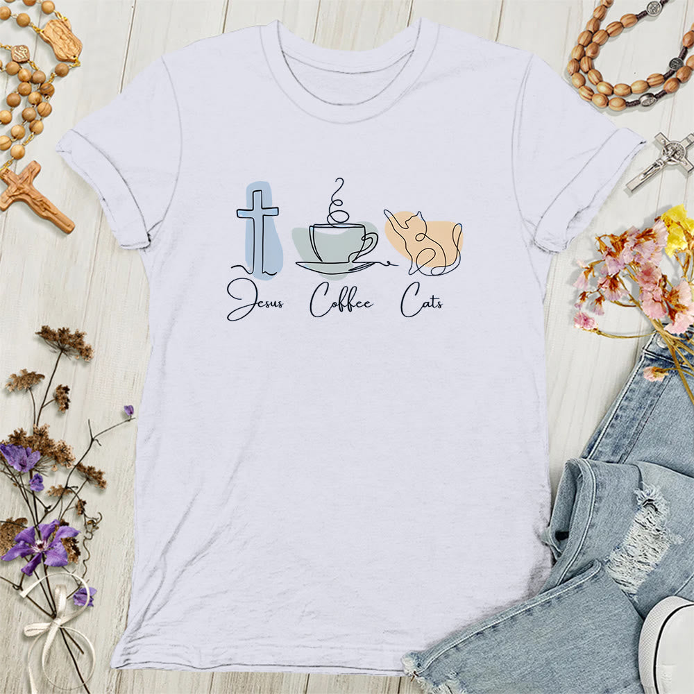 Christianartworkshop Jesus Kaffee Katzen Weiche christliche Damen T-Shirt - Weiß - 4XL - image 0