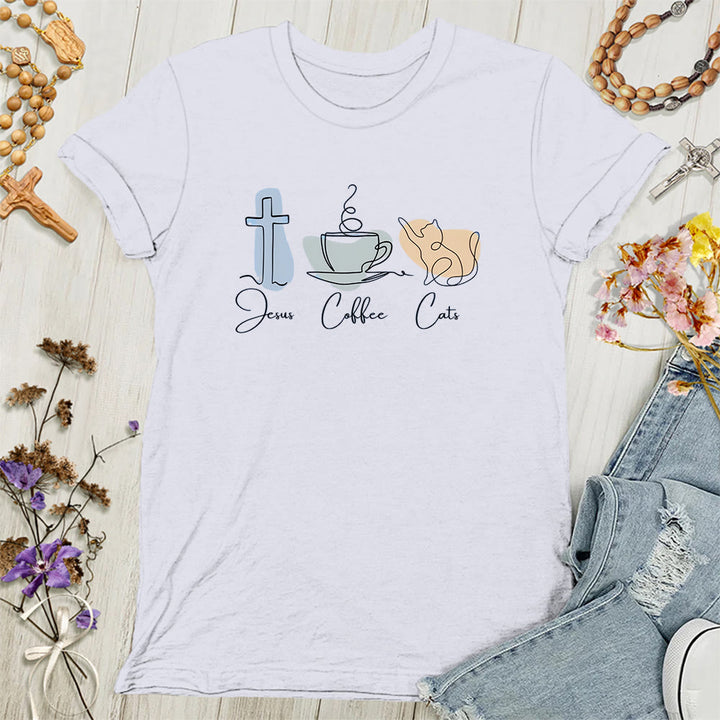 Christianartworkshop Jesus Kaffee Katzen Weiche christliche Damen T-Shirt - Weiß - 4XL - image 0