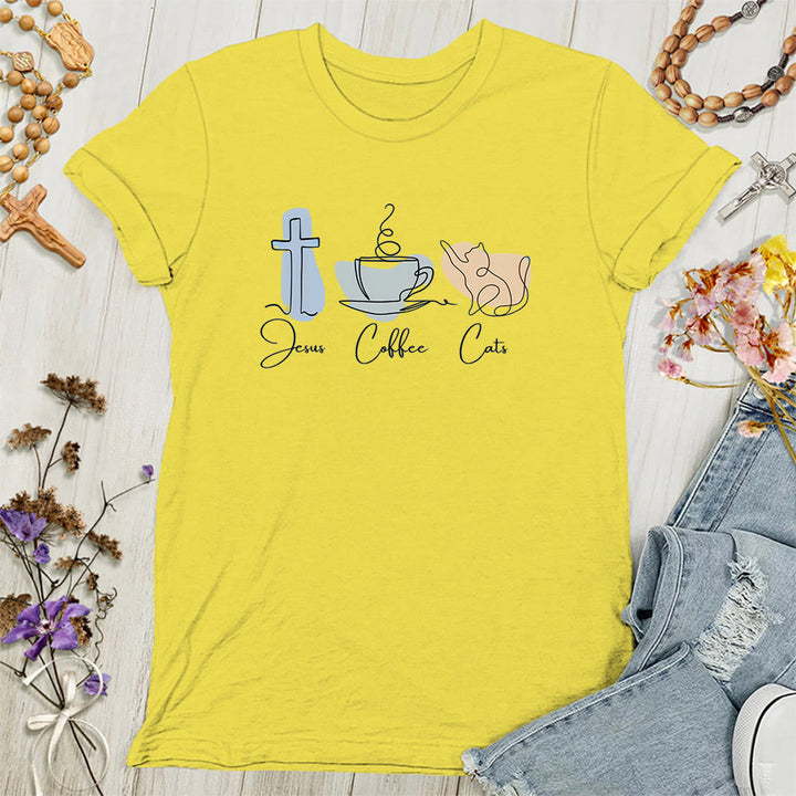 Christianartworkshop Jesus Kaffee Katzen Weiche christliche Damen T-Shirt - Gelb - 4XL - image 2