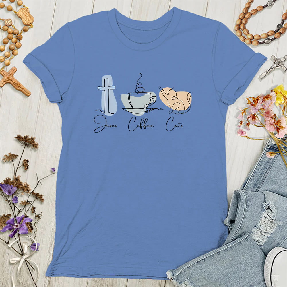 Christianartworkshop Jesus Kaffee Katzen Weiche christliche Damen T-Shirt - Blau - 4XL - image 5
