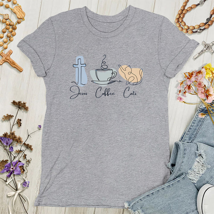 Christianartworkshop Jesus Kaffee Katzen Weiche christliche Damen T-Shirt - Grau - 4XL - image 3