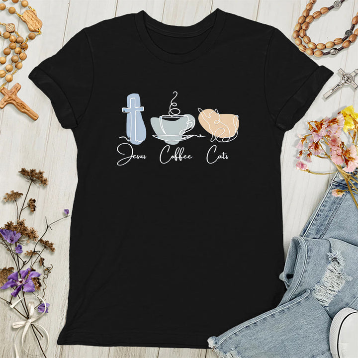 Christianartworkshop Jesus Kaffee Katzen Weiche christliche Damen T-Shirt - Schwarz - 4XL - image 6