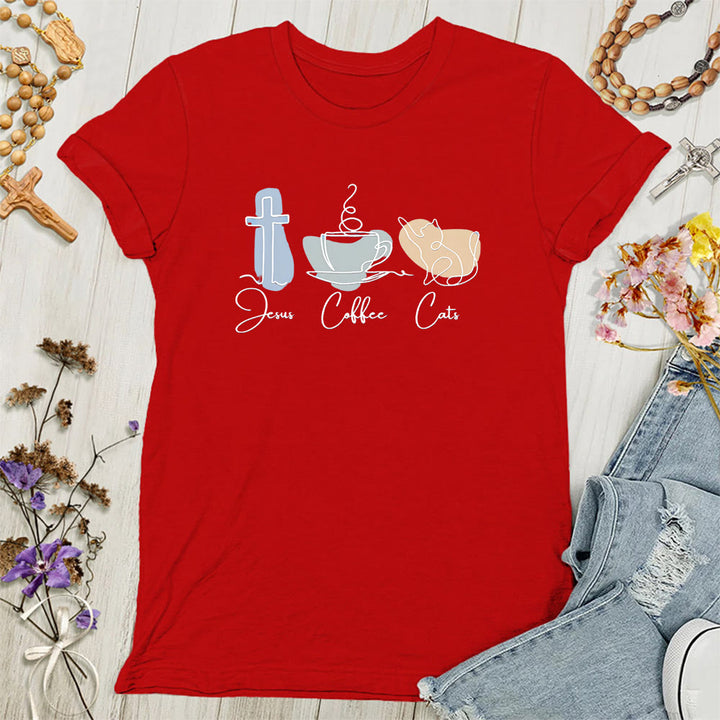 Christianartworkshop Jesus Kaffee Katzen Weiche christliche Damen T-Shirt - Rot - 4XL - image 8