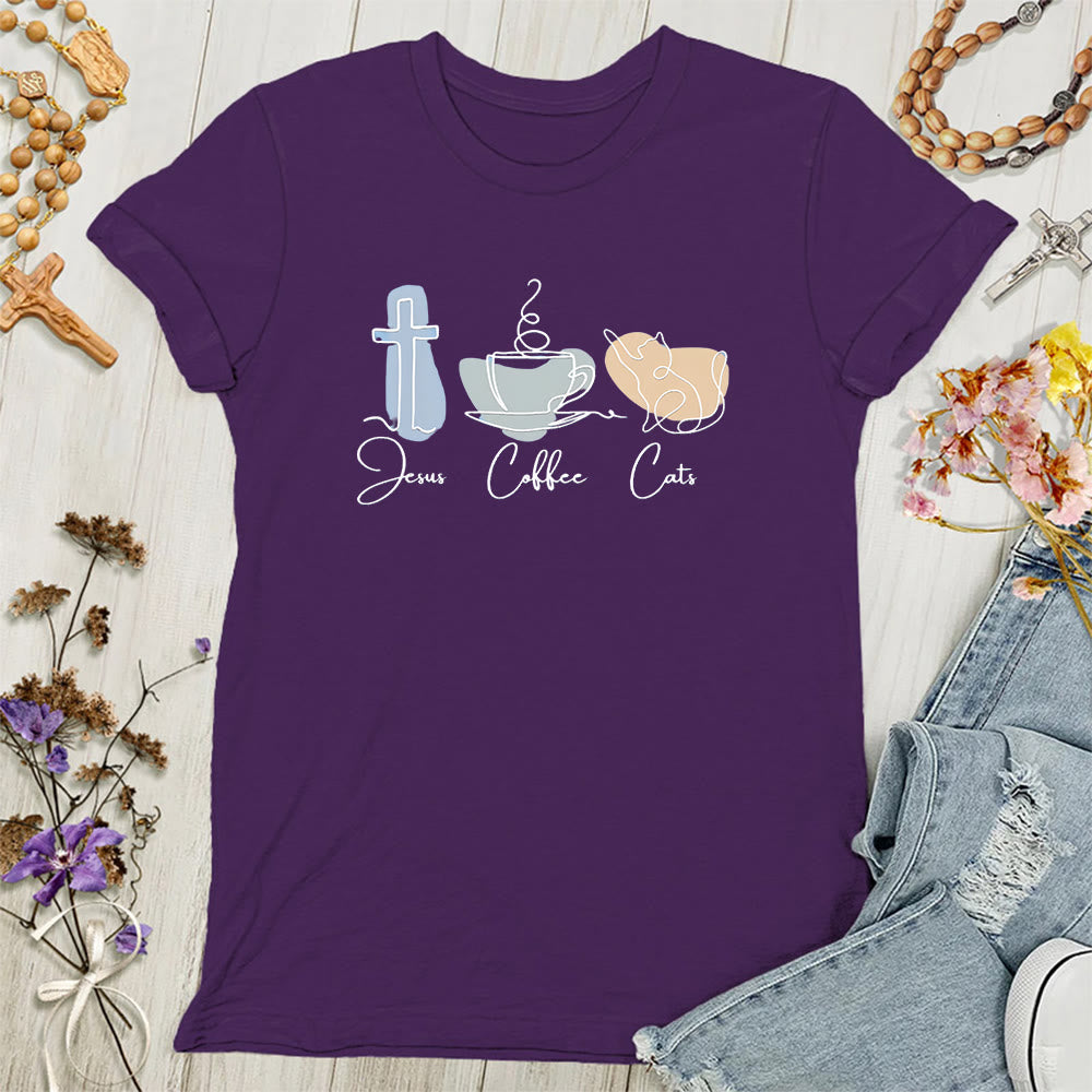 Christianartworkshop Jesus Kaffee Katzen Weiche christliche Damen T-Shirt - Lila - 4XL - image 7