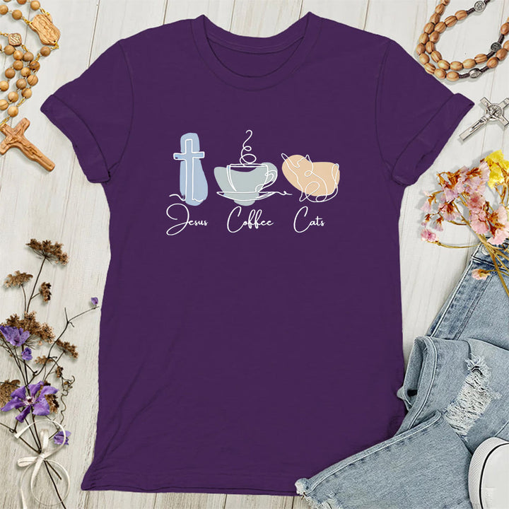 Christianartworkshop Jesus Kaffee Katzen Weiche christliche Damen T-Shirt - Lila - 4XL - image 7