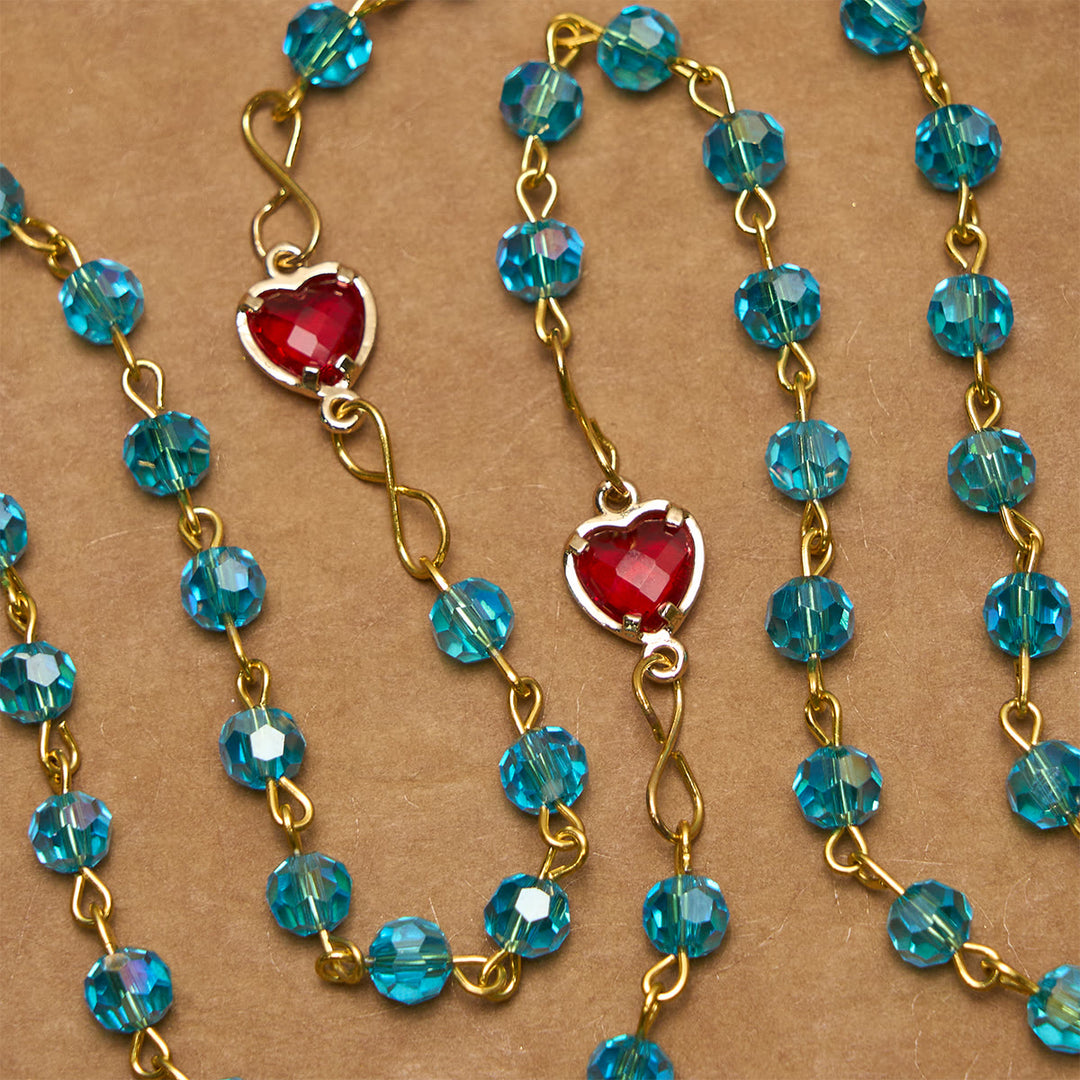 Christianartworkshop Rosenkranz mit Herz-Jesu-Anhänger und Kruzifix aus 6 mm Polyeder, blaue Glaslegierung