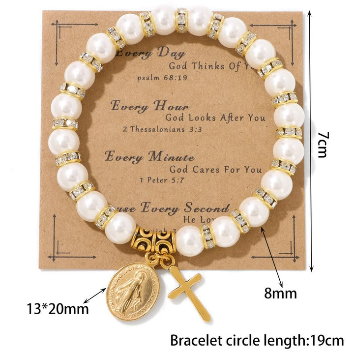 Christianartworkshop PRAYERFUL FAITH: Elegantes weißes Armband mit Wundermedaille und Bibelverskarte