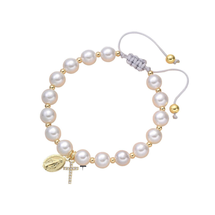 Christianartworkshop PRAYERFUL FAITH: Elegantes weißes Armband mit Wundermedaille und Bibelverskarte
