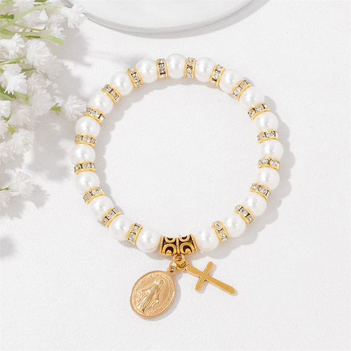 Christianartworkshop PRAYERFUL FAITH: Elegantes weißes Armband mit Wundermedaille und Bibelverskarte