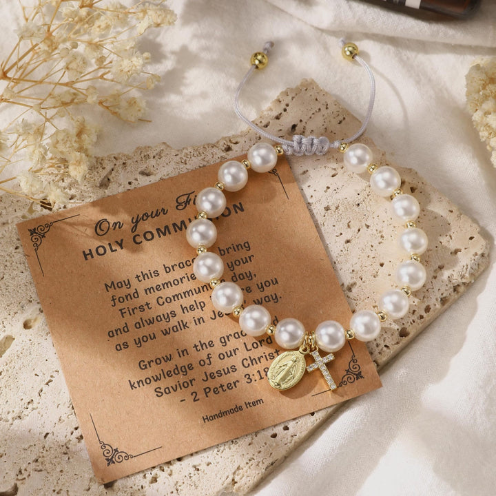Christianartworkshop PRAYERFUL FAITH: Elegantes weißes Armband mit Wundermedaille und Bibelverskarte