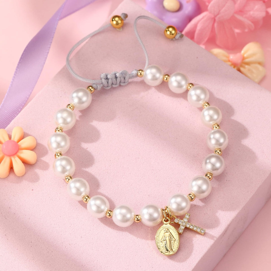 Christianartworkshop PRAYERFUL FAITH: Elegantes weißes Armband mit Wundermedaille und Bibelverskarte