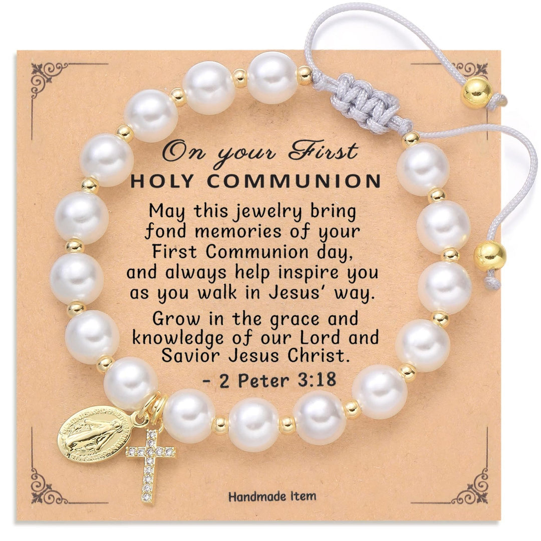 Christianartworkshop GEBETENER GLAUBE: Elegantes, weißes Armband mit Wundermedaille und Bibelverskarte - image 1