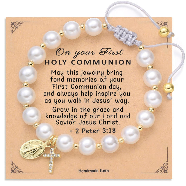 Christianartworkshop GEBETENER GLAUBE: Elegantes, weißes Armband mit Wundermedaille und Bibelverskarte - image 1