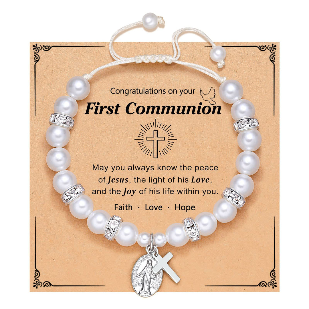 Christianartworkshop GEBETSVOLLER GLAUBE: Geschenkarmband zur Erstkommunion mit Kreuz und Segenskarte - E - image 5