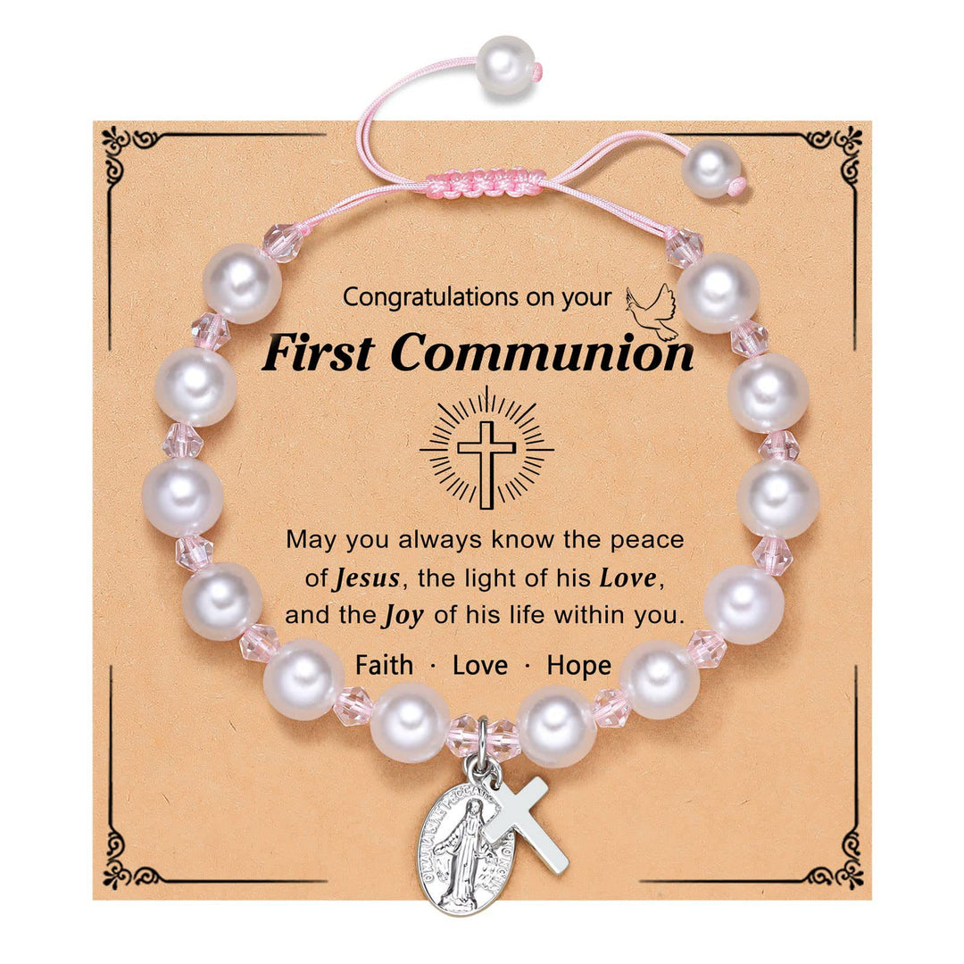 Christianartworkshop GEBETSVOLLER GLAUBE: Geschenkarmband zur Erstkommunion mit Kreuz und Segenskarte - D - image 4
