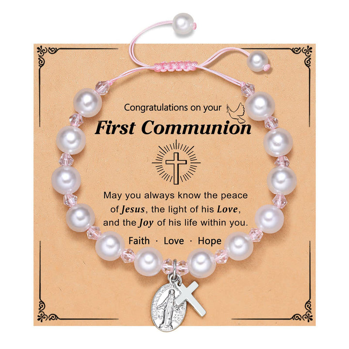 Christianartworkshop GEBETSVOLLER GLAUBE: Geschenkarmband zur Erstkommunion mit Kreuz und Segenskarte - D - image 4