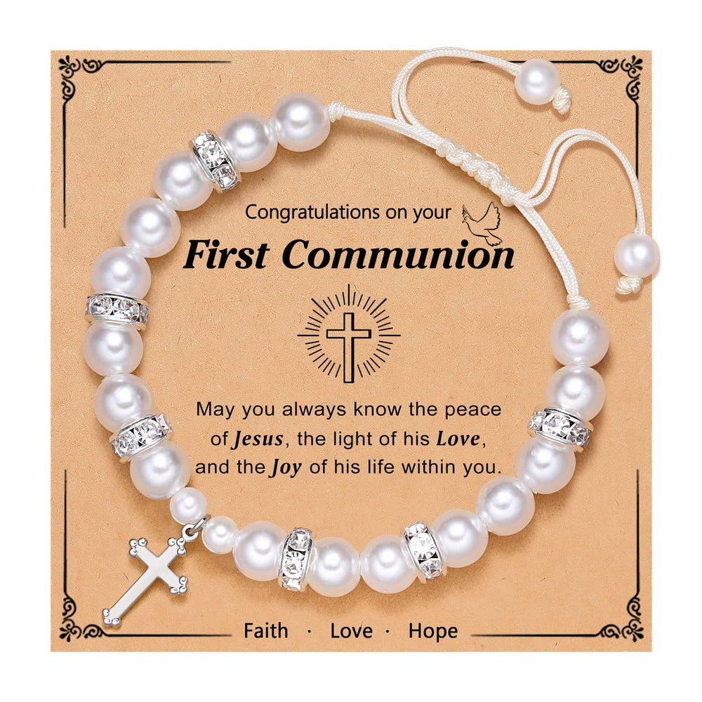 Christianartworkshop GEBETSVOLLER GLAUBE: Geschenkarmband zur Erstkommunion mit Kreuz und Segenskarte - B - image 2