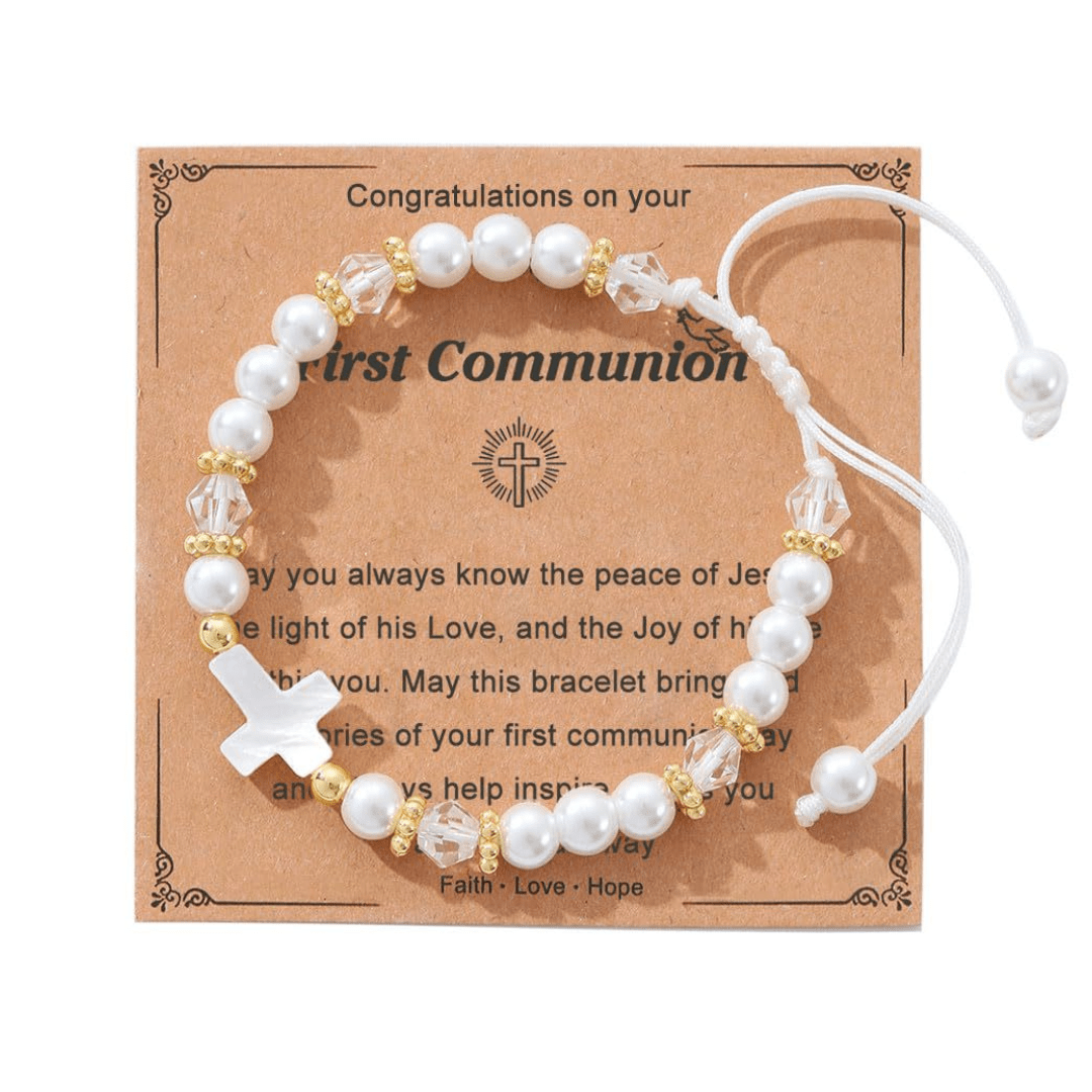 Christianartworkshop GEBETSVOLLER GLAUBE: Geschenkarmband zur Erstkommunion mit Kreuz und Segenskarte - C - image 3