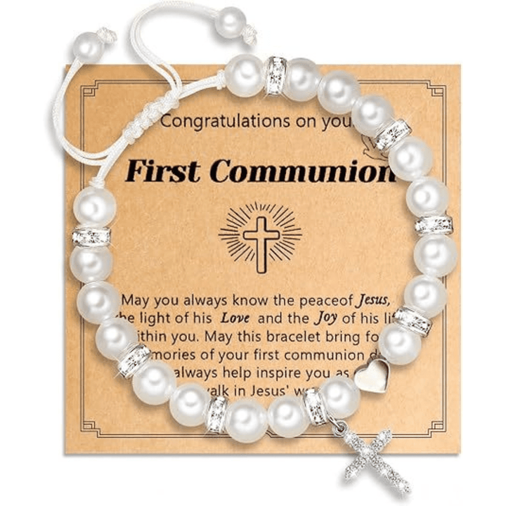 Christianartworkshop GEBETSVOLLER GLAUBE: Geschenkarmband zur Erstkommunion mit Kreuz und Segenskarte - L - image 12