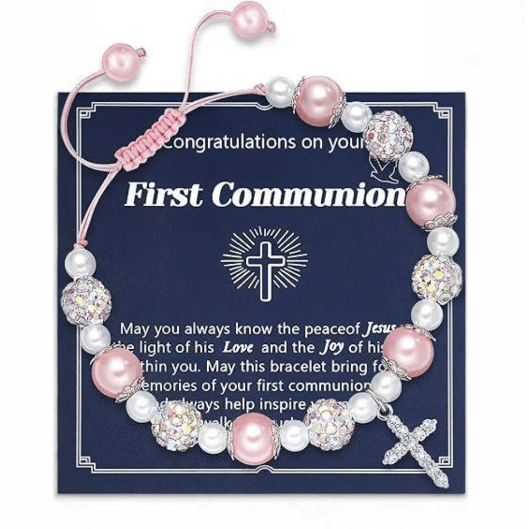 Christianartworkshop GEBETSVOLLER GLAUBE: Geschenkarmband zur Erstkommunion mit Kreuz und Segenskarte - K - image 11