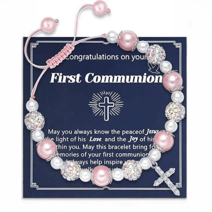 Christianartworkshop GEBETSVOLLER GLAUBE: Geschenkarmband zur Erstkommunion mit Kreuz und Segenskarte - K - image 11