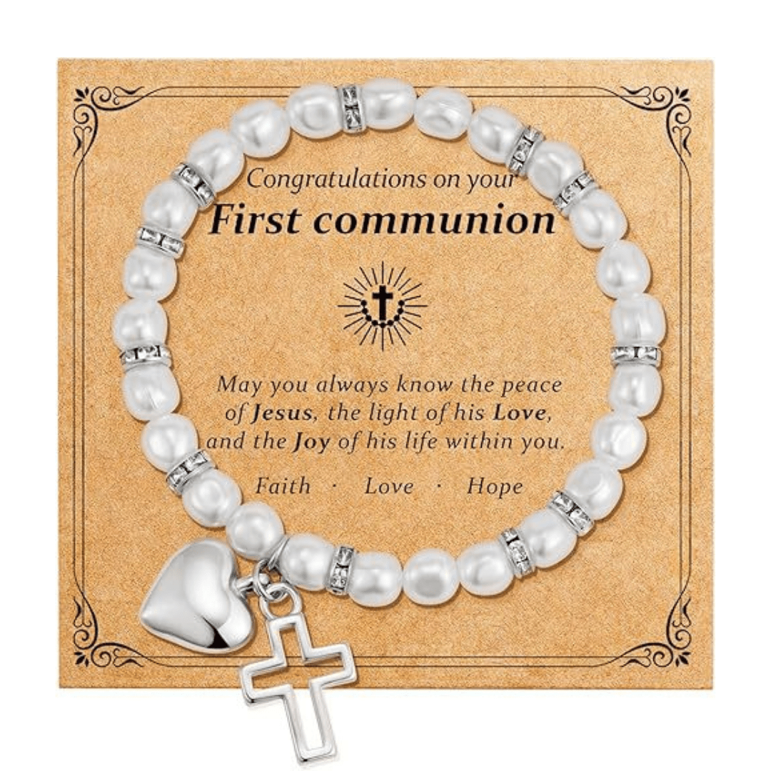 Christianartworkshop GEBETSVOLLER GLAUBE: Geschenkarmband zur Erstkommunion mit Kreuz und Segenskarte - M - image 13