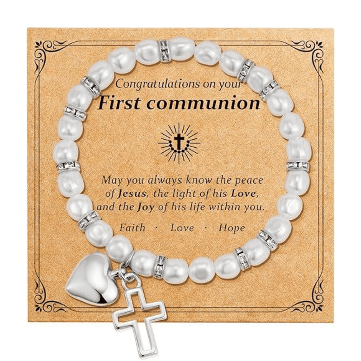 Christianartworkshop GEBETSVOLLER GLAUBE: Geschenkarmband zur Erstkommunion mit Kreuz und Segenskarte - M - image 13