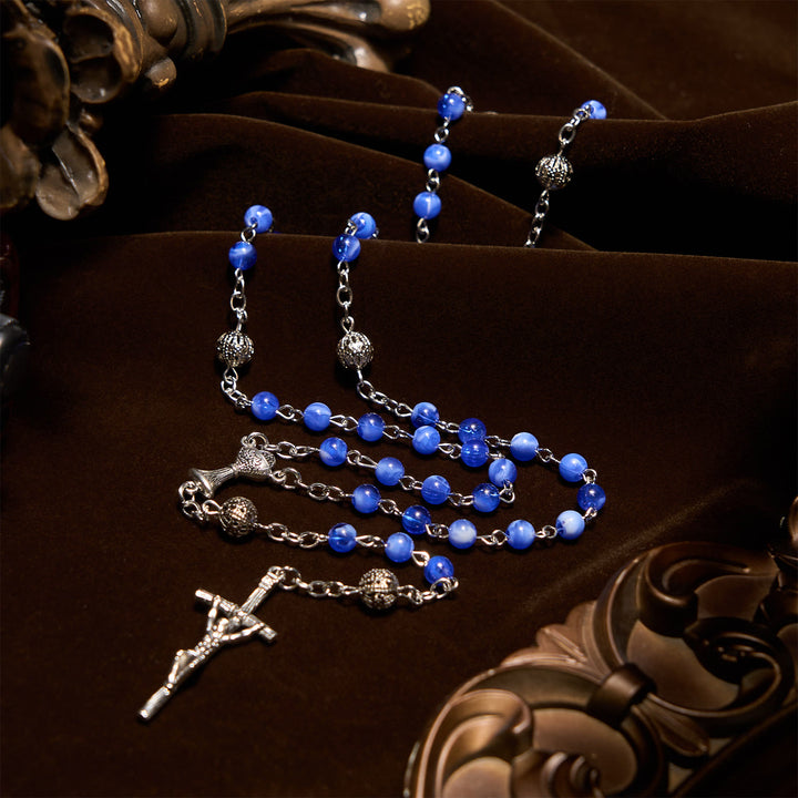 Christianartworkshop Elegante runde Perlen mit Farbverlauf in Blau, 6 mm, mit Rosenkranz mit Heiligem Gral und Kruzifix - image 2
