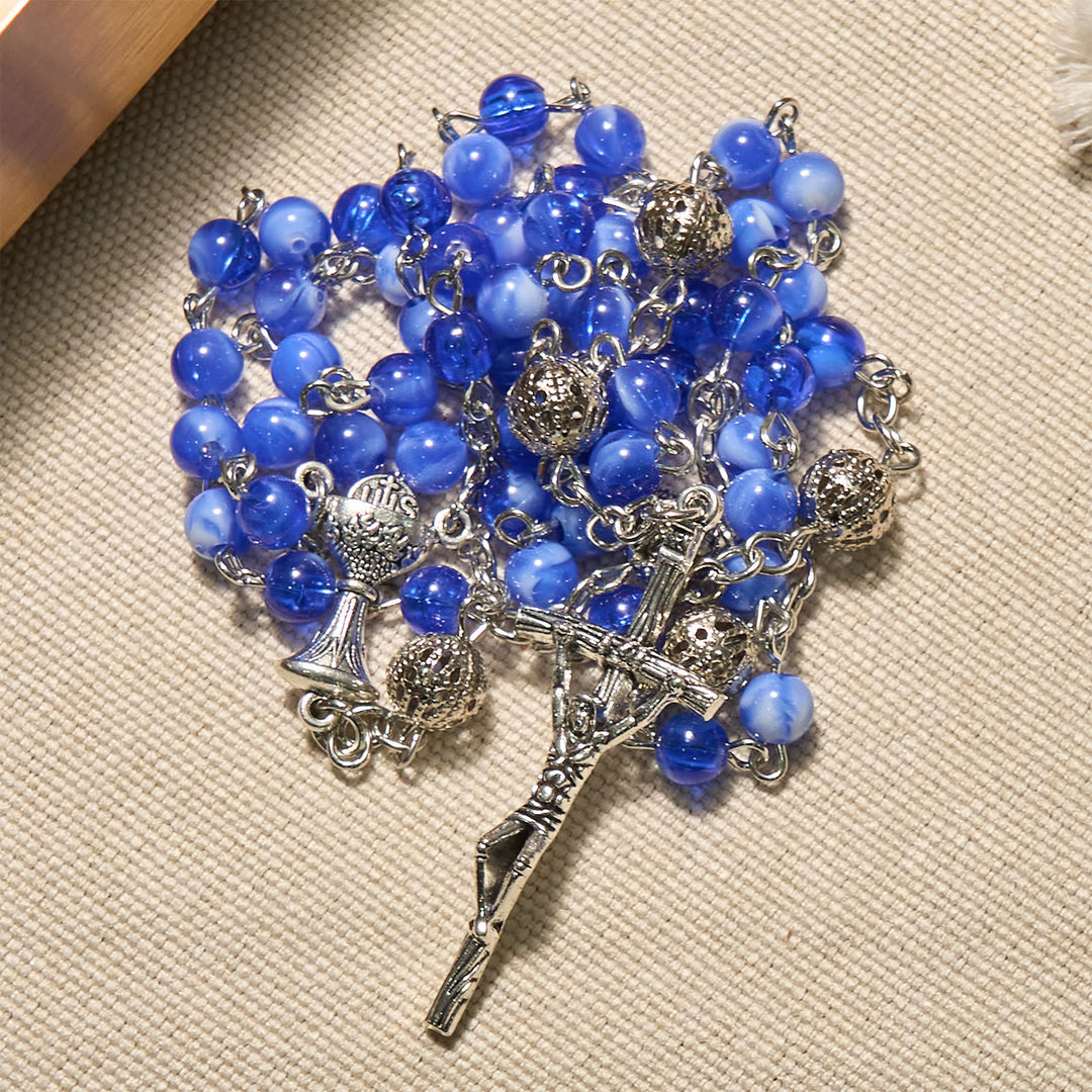 Christianartworkshop Elegante runde Perlen mit Farbverlauf in Blau, 6 mm, mit Rosenkranz mit Heiligem Gral und Kruzifix - image 7