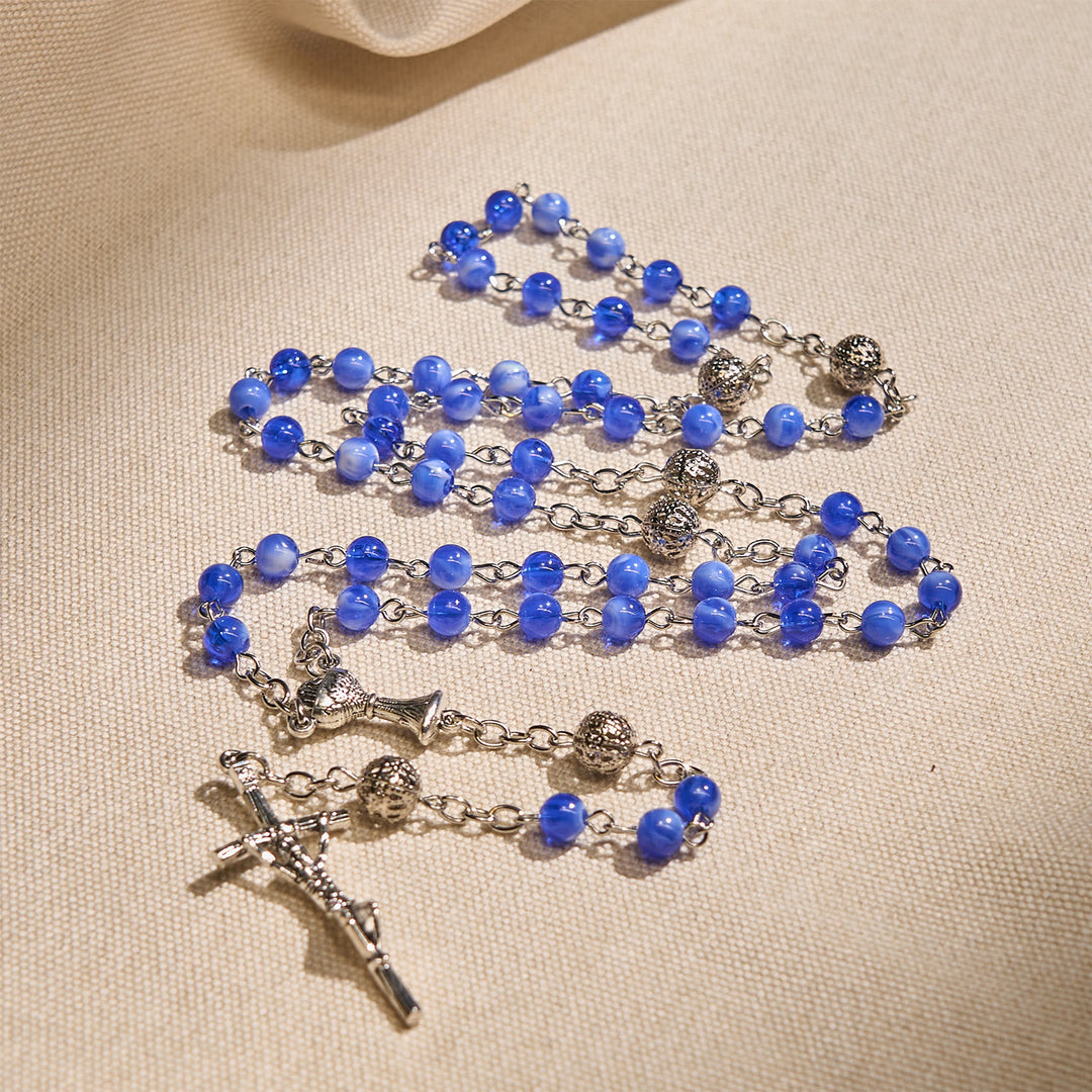 Christianartworkshop Elegante runde Perlen mit Farbverlauf in Blau, 6 mm, mit Rosenkranz mit Heiligem Gral und Kruzifix - Heiliger Gral & Kruzifix - image 1
