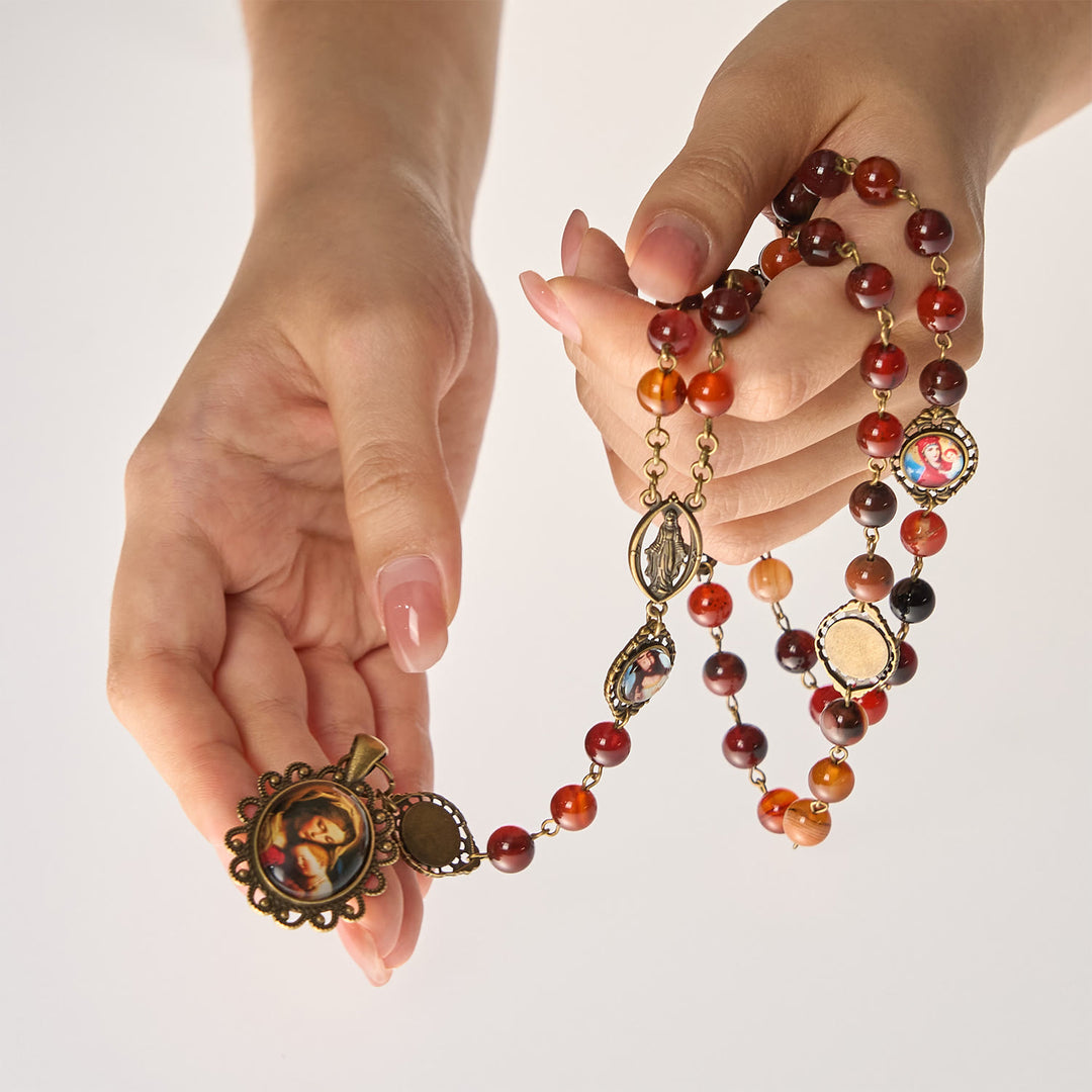 Christianartworkshop Madonna-Medaille und Heilige Symbole aus verträumten braunen Achatperlen, Rosenkranz - image 8