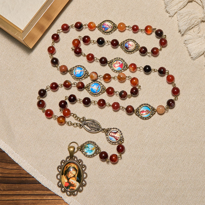 Christianartworkshop Madonna-Medaille und Heilige Symbole aus verträumten braunen Achatperlen, Rosenkranz - image 3