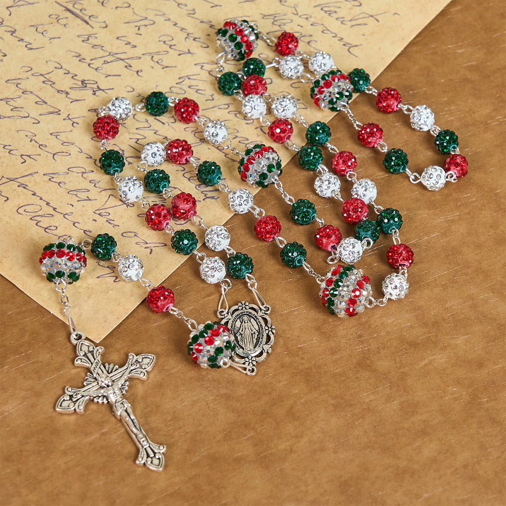 Christianartworkshop Kristallbesetzte dreifarbige Perlen und Wundertätige Medaille, glamouröser funkelnder Rosenkranz - image 2